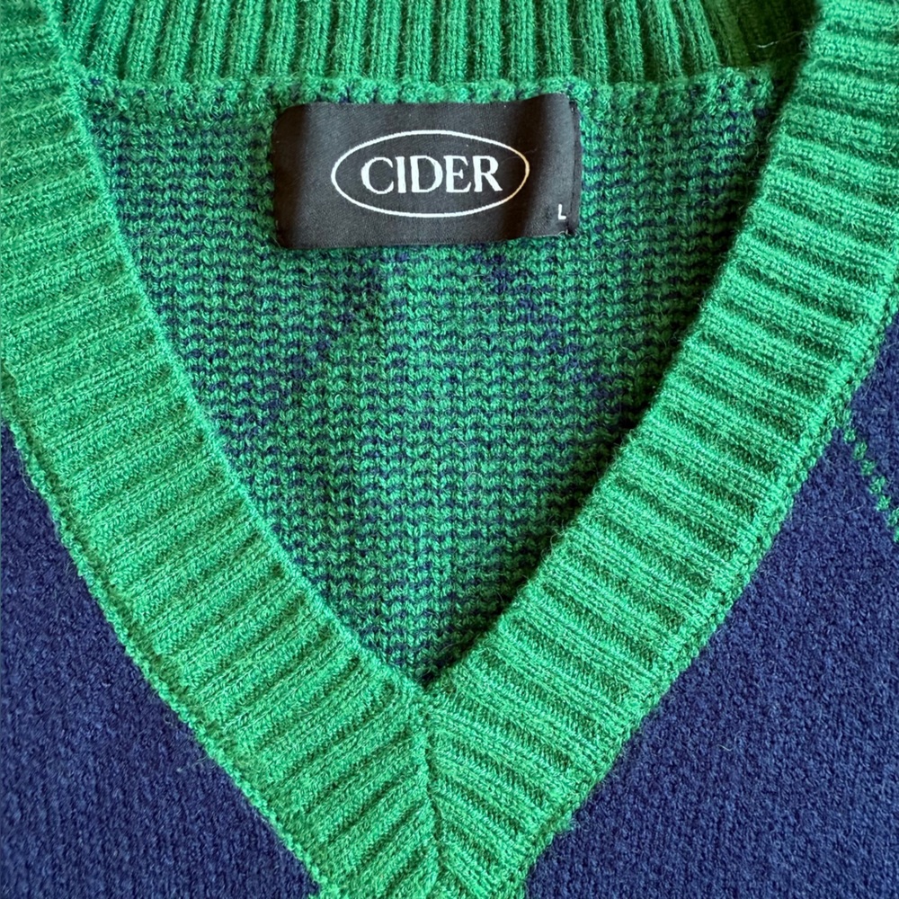 Cider Argyle Sweater Vest Green Navy Preppy Academia Y2K Size Large - Picture 4 of 7